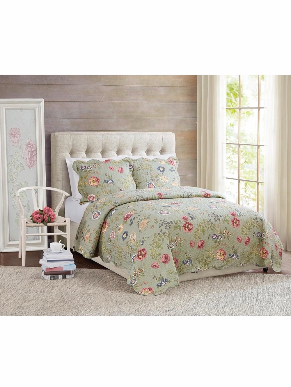 New American Traditions Eden's Garden Twin🛏️Quilt Set Green, Floral💐Themed